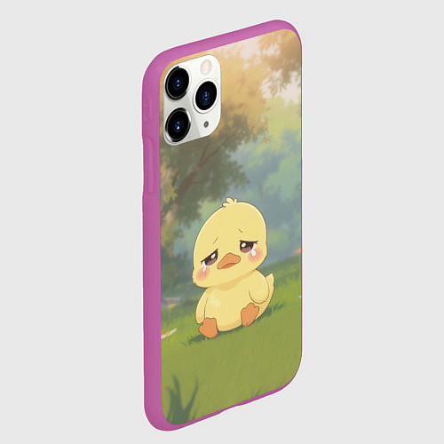 Чехол iPhone 11 Pro матовый Маленький утенок на поляне / 3D-Фиолетовый – фото 2