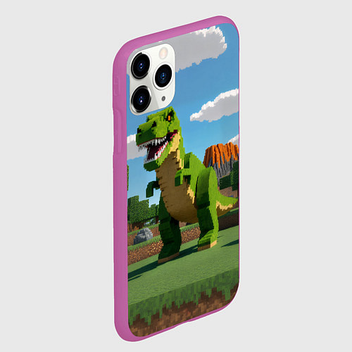Чехол iPhone 11 Pro матовый Тираннозавр рекс - Майнкрафт / 3D-Фиолетовый – фото 2