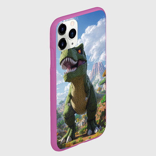 Чехол iPhone 11 Pro матовый Тираннозавр - Minecraft / 3D-Фиолетовый – фото 2