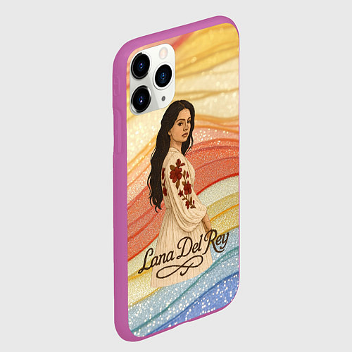 Чехол iPhone 11 Pro матовый Lana Del Rey в платье с цветами / 3D-Фиолетовый – фото 2