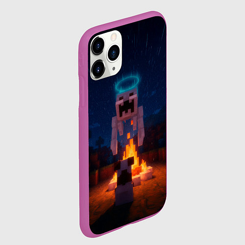Чехол iPhone 11 Pro матовый Собака и летающий монстр перед костром / 3D-Фиолетовый – фото 2