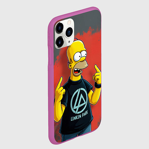 Чехол iPhone 11 Pro матовый Гомер в футболке Linkin Park / 3D-Фиолетовый – фото 2