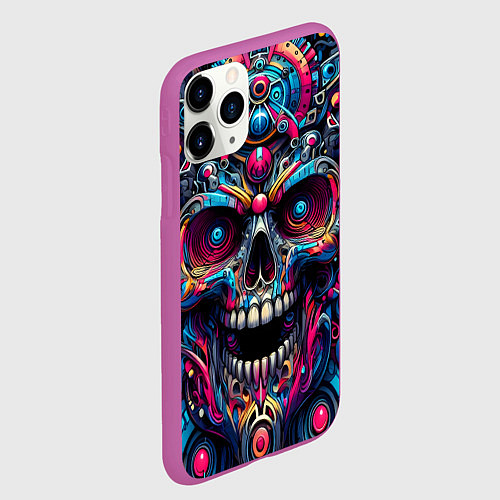 Чехол iPhone 11 Pro матовый Colorful cyber skull - pattern / 3D-Фиолетовый – фото 2