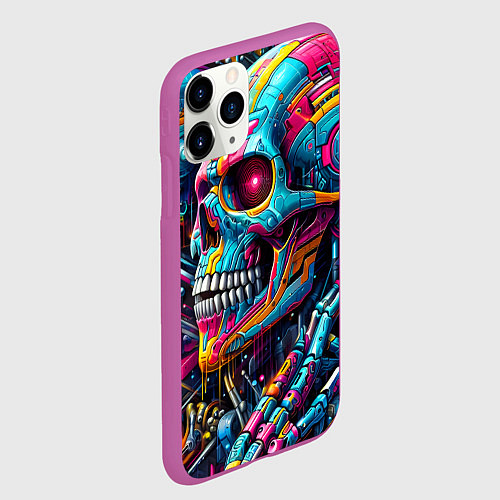 Чехол iPhone 11 Pro матовый Cyber skull - pattern / 3D-Фиолетовый – фото 2