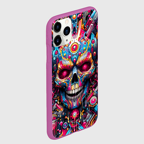 Чехол iPhone 11 Pro матовый Art cyber skull - ai art fantasy / 3D-Фиолетовый – фото 2