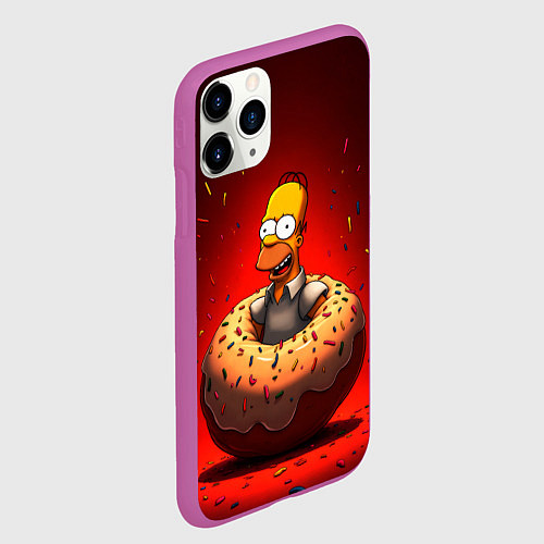 Чехол iPhone 11 Pro матовый Гомер в пончике / 3D-Фиолетовый – фото 2