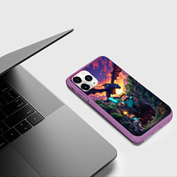 Чехол iPhone 11 Pro матовый Дракон края и Стив - Майнкрафт арт, цвет: 3D-фиолетовый — фото 2
