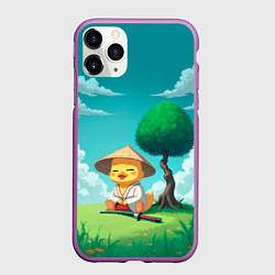 Чехол iPhone 11 Pro матовый Уточка в кимоно под миниатюрным деревом