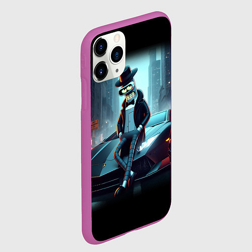 Чехол iPhone 11 Pro матовый Бендер счастливый владелец Ламборджини / 3D-Фиолетовый – фото 2