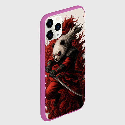Чехол iPhone 11 Pro матовый Демоническая панда самурай - нейроарт / 3D-Фиолетовый – фото 2