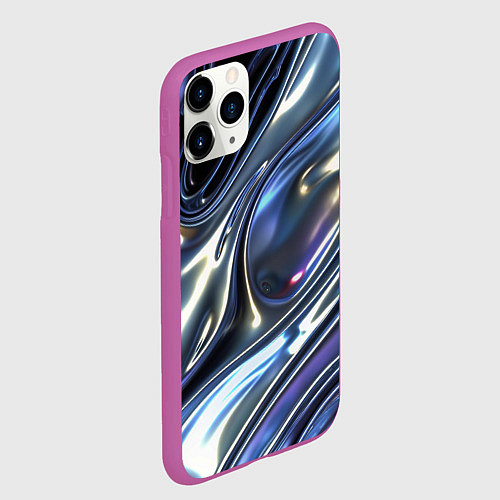 Чехол iPhone 11 Pro матовый Серебро жидкий металл / 3D-Фиолетовый – фото 2