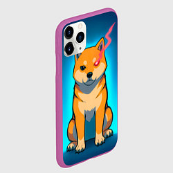 Чехол iPhone 11 Pro матовый Сиба-ину с неоновым взглядом, цвет: 3D-фиолетовый — фото 2