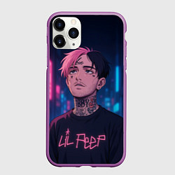 Чехол iPhone 11 Pro матовый LiL Peep - Неоновый аниме арт, цвет: 3D-фиолетовый