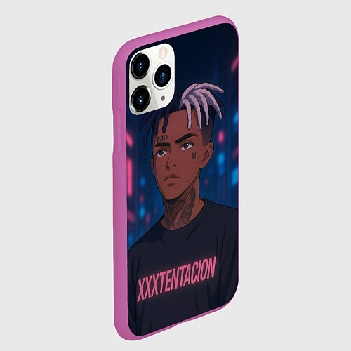 Чехол iPhone 11 Pro матовый XXXTentacion - Неоновый аниме арт / 3D-Фиолетовый – фото 2