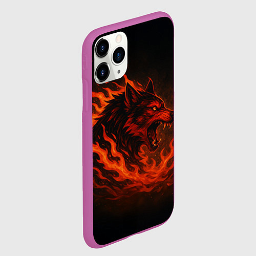 Чехол iPhone 11 Pro матовый Инфернальный волк / 3D-Фиолетовый – фото 2