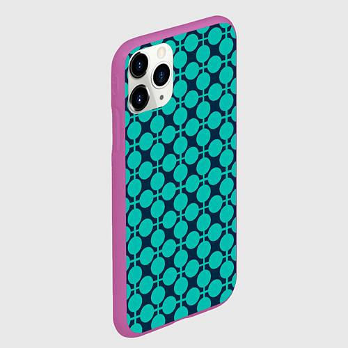 Чехол iPhone 11 Pro матовый Бирюзовый узор в клетку и горошек ретро / 3D-Фиолетовый – фото 2
