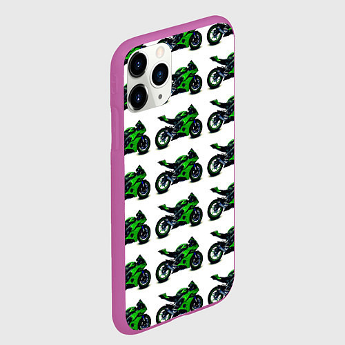 Чехол iPhone 11 Pro матовый Motorbike green / 3D-Фиолетовый – фото 2