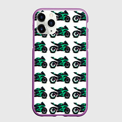 Чехол iPhone 11 Pro матовый Motorcycle turquoise, цвет: 3D-фиолетовый