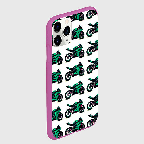Чехол iPhone 11 Pro матовый Motorcycle turquoise / 3D-Фиолетовый – фото 2