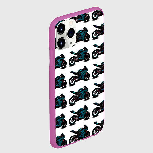 Чехол iPhone 11 Pro матовый Motorbike blue / 3D-Фиолетовый – фото 2