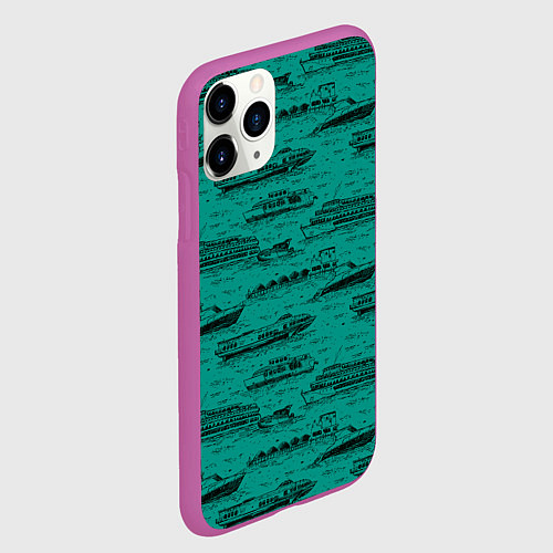 Чехол iPhone 11 Pro матовый Корабли плывут по Неве / 3D-Фиолетовый – фото 2