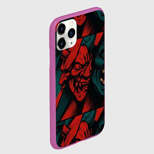 Чехол iPhone 11 Pro матовый Демоны Oni - нейроарт / 3D-Фиолетовый – фото 2