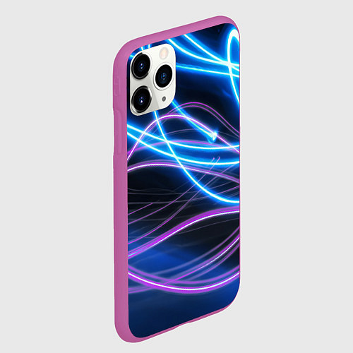 Чехол iPhone 11 Pro матовый Неоновая абстракция на темном / 3D-Фиолетовый – фото 2