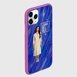 Чехол iPhone 11 Pro матовый Lana Del Rey в белом классическом платье на синем, цвет: 3D-фиолетовый — фото 2