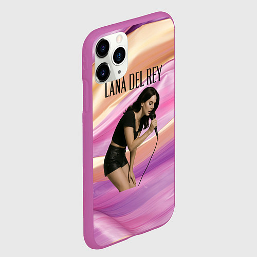 Чехол iPhone 11 Pro матовый Lana Del Rey поет в микрофон / 3D-Фиолетовый – фото 2