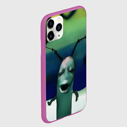 Чехол iPhone 11 Pro матовый Планктон страдает мем / 3D-Фиолетовый – фото 2