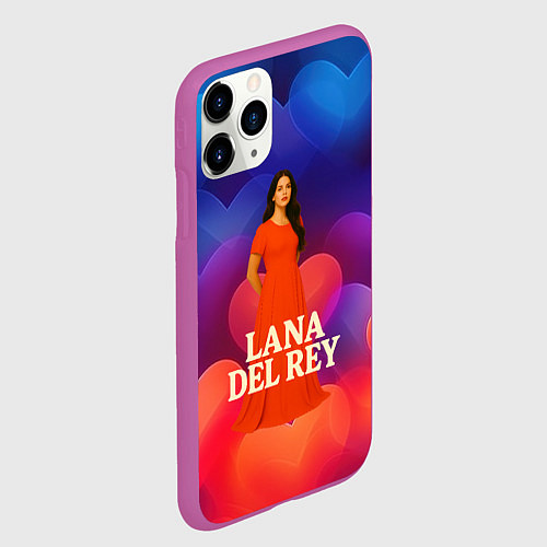 Чехол iPhone 11 Pro матовый Lana Del Rey на фоне сердечек / 3D-Фиолетовый – фото 2