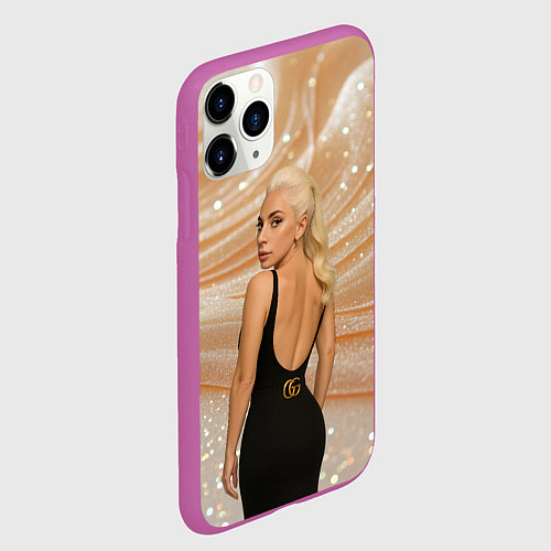 Чехол iPhone 11 Pro матовый Леди Гага в черном платье / 3D-Фиолетовый – фото 2