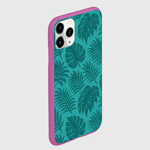 Чехол iPhone 11 Pro матовый Тропические листья - паттерн / 3D-Фиолетовый – фото 2