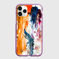 Чехол iPhone 11 Pro матовый Разноцветные мазки кисти на палитре художника, цвет: 3D-фиолетовый