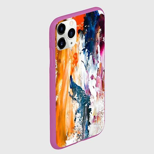 Чехол iPhone 11 Pro матовый Разноцветные мазки кисти на палитре художника / 3D-Фиолетовый – фото 2