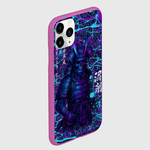 Чехол iPhone 11 Pro матовый Призрак самурая - неновый арт / 3D-Фиолетовый – фото 2