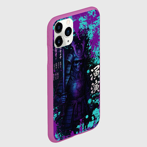 Чехол iPhone 11 Pro матовый Неоновый призрак самурая / 3D-Фиолетовый – фото 2