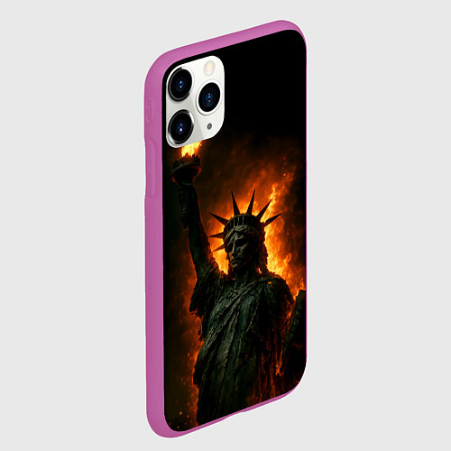 Чехол iPhone 11 Pro матовый Статуя свободы в огне / 3D-Фиолетовый – фото 2