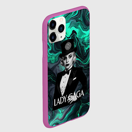 Чехол iPhone 11 Pro матовый Леди Гага в черном костюме с бабочкой / 3D-Фиолетовый – фото 2
