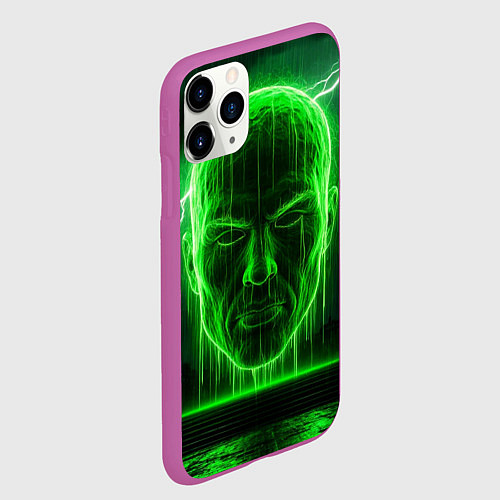 Чехол iPhone 11 Pro матовый Неоновая голова / 3D-Фиолетовый – фото 2