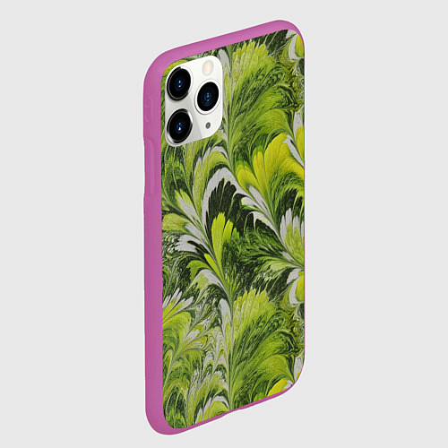 Чехол iPhone 11 Pro матовый Мраморный абстрактный паттерн - зеленые и желтые о / 3D-Фиолетовый – фото 2