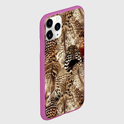 Чехол iPhone 11 Pro матовый Разные перья птиц - коричнево-бежевый паттерн, цвет: 3D-фиолетовый — фото 2