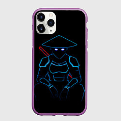 Чехол iPhone 11 Pro матовый Неоновый киберпанк самурай, цвет: 3D-фиолетовый
