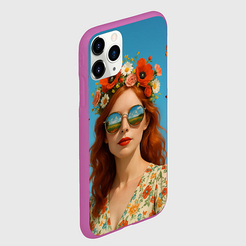 Чехол iPhone 11 Pro матовый Девушка в очках / 3D-Фиолетовый – фото 2