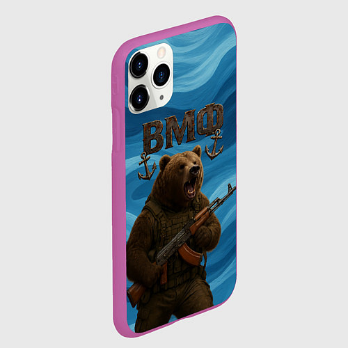 Чехол iPhone 11 Pro матовый ВМФ Медведь с АК-47 / 3D-Фиолетовый – фото 2