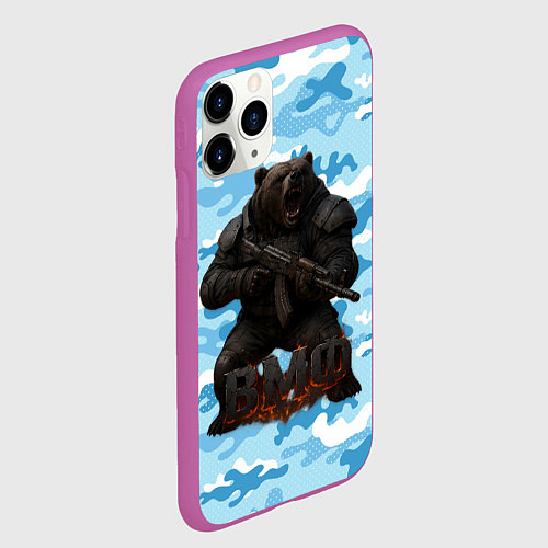 Чехол iPhone 11 Pro матовый ВМФ злой медведь с автоматом / 3D-Фиолетовый – фото 2