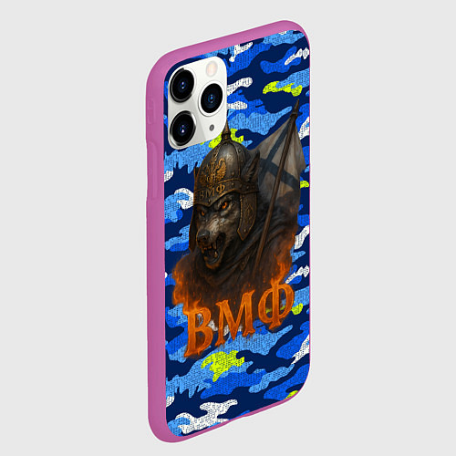 Чехол iPhone 11 Pro матовый ВМФ злой медведь в шлеме / 3D-Фиолетовый – фото 2