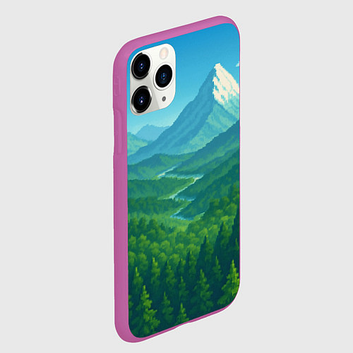 Чехол iPhone 11 Pro матовый Горный пейзаж - пиксель арт / 3D-Фиолетовый – фото 2