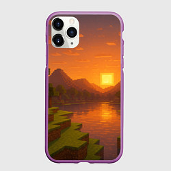 Чехол iPhone 11 Pro матовый Закат - Minecraft, цвет: 3D-фиолетовый