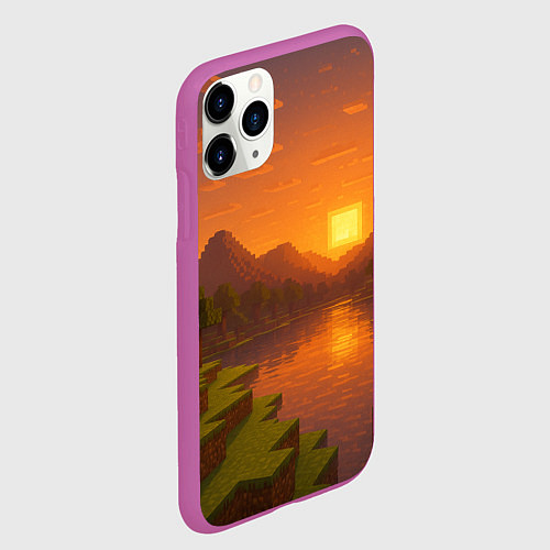 Чехол iPhone 11 Pro матовый Закат - Minecraft / 3D-Фиолетовый – фото 2